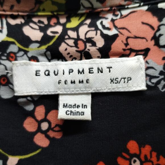 Equipment Femme Women's Size XS/TP Silk Black Floral Long Sleeve Button Up Shirt - Picture 6 of 7